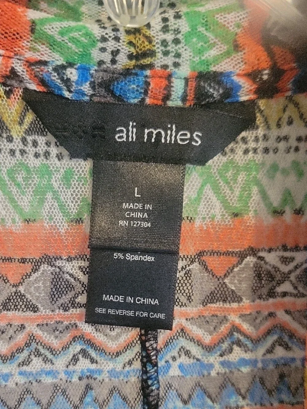 Ali Miles szLg Multicolor Aztec Knit Open Sheer Cardigan/Cover with stretch